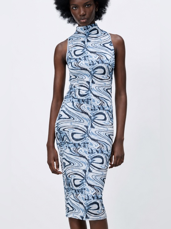 Zara Dresses & Skirts - Zara blue marble Jacquard knit midi dress, XS/S